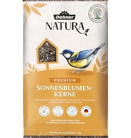 Dehner Natura Premium Wildvogelfutter, Sonnenblumenkerne, Ganzjahresfutter proteinreich / energiereich, hochwertiges Vogelfutter für Wildvögel, 5 kg