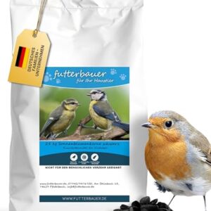 Futterbauer 25 kg Schwarze Sonnenblumenkerne im Papiersack für Vögel, 100% Natur, Hochwertige Energiequelle für Wildvögel, Hoher Fett- & Vitamin-E-Gehalt, Gereinigt & Getrocknet mit Schale, Ernte 2025