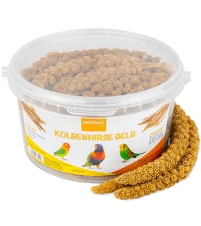 petifool Kolbenhirse gelb 500g – Einzelfuttermittel für alle Ziervögel – Vogelfutter – 100% Natur