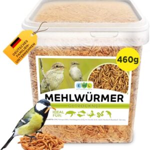 Mehlwürmer getrocknet, Premium Insektensnack Vögel, Fische, Schildkröten, Nager, Igel, Reptilien, Vogelfutter Wildvögel Ganzjährig Eichhörnchen Futter Hamsterfutter Igelfutter 460g (2,5L)