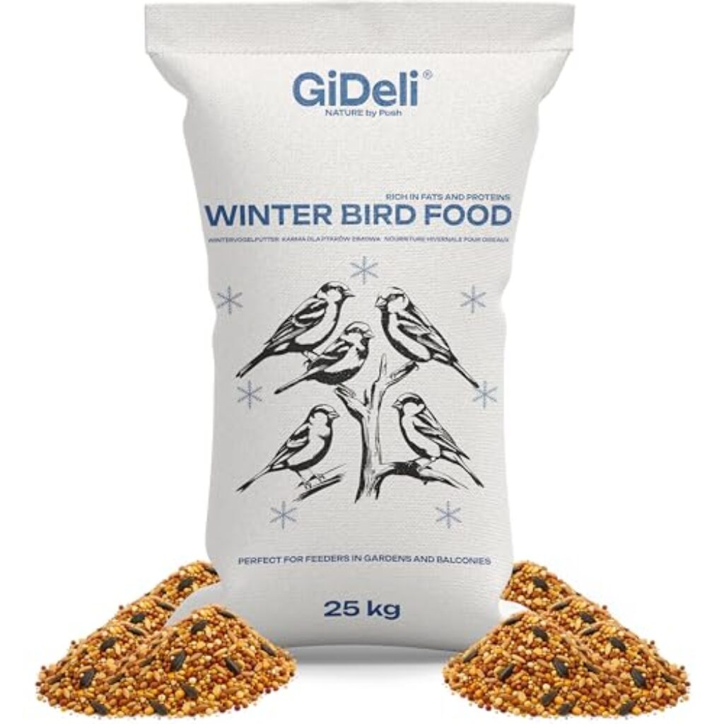 GiDeli Vogelfutter Winter 25kg – Streufutter für Wildvögel ganzjährig – Meisenfutter für Garten & Balkon mit Leinsamen reich an Omega-3, Calcium – ohne Zusatzstoffe