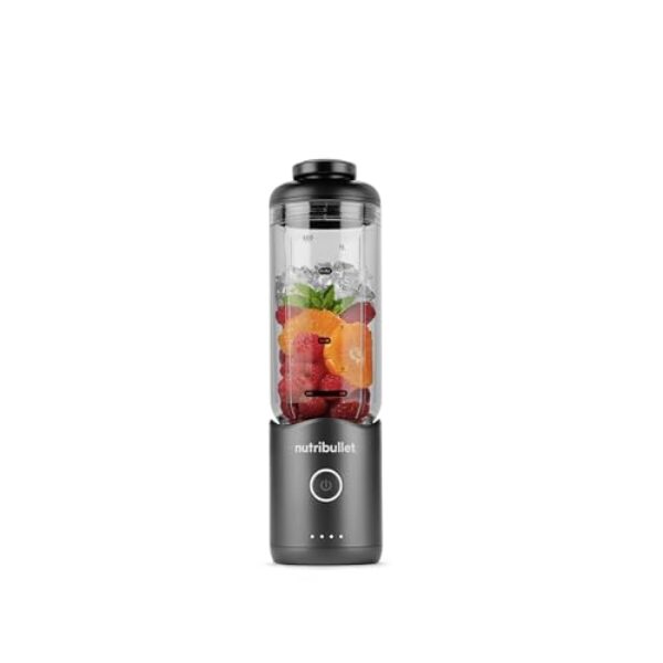 nutribullet Flex 590ml – tragbarer Smoothie-Mixer mit Trinkdeckel, zerkleinert Eis und gefrorene Früchte, USB-C, Trageschlaufe, BPA-freier Becher, leicht zu reinigen, Stahlgrau (NBP013GM)