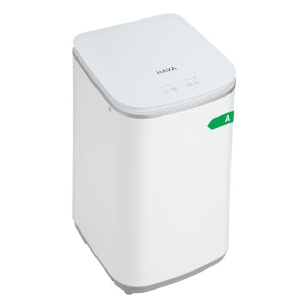 HAVA Mini Waschmaschine, 3 kg Fassungsvermögen Kleine Waschmaschine & Schleuder, Vollautomatisch mit 8 Programmen, Heißwaschfunktion & Ablaufpumpe, Platzsparend für Wohnungen, Wohnheime und Wohnmobile