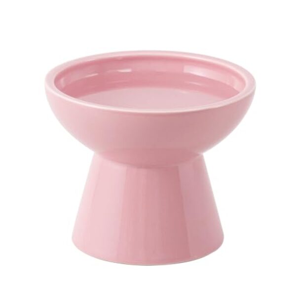 CEEFU Elevated Ceramic Cat Water Bowl – 6,2„ tiefere Schale für Schnurrhaare Ermüdungserleichterung, 5“ Höhe für einfache Fütterung, Blei & Cadmium frei, langlebige erhöhte Katzennäpfe, rosa