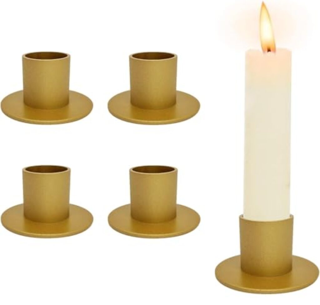 4 Stück Weiß Kerzenständer,Retro Candlelight Dinner Kerzenhalter, für Wohn,Esszimmer und Schlafzimmerdekoration Kamindekoration (4 St Gold)