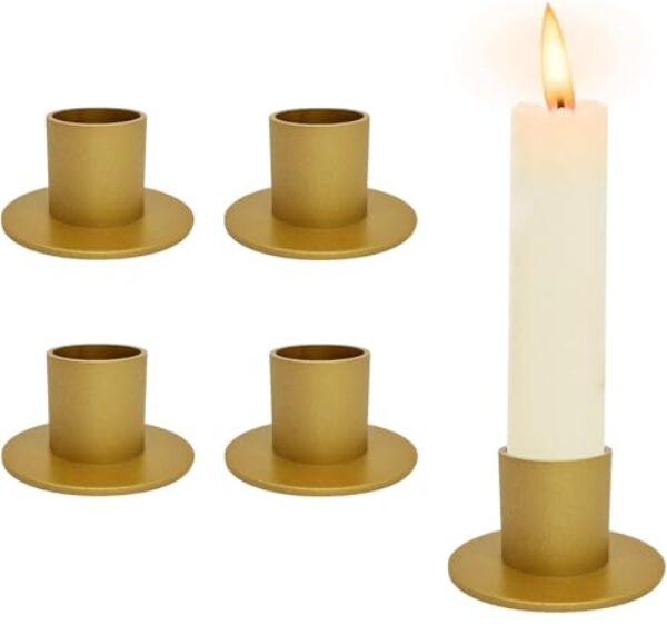 4 Stück Weiß Kerzenständer,Retro Candlelight Dinner Kerzenhalter, für Wohn,Esszimmer und Schlafzimmerdekoration Kamindekoration (4 St Gold)