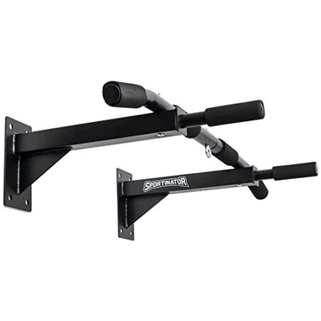 SPORTINATOR® Klimmzugstange inkl. Zubehör schwarz zur Wandmontage, Pull Up Bar fürs Homegym, für diverse Kraftsport Übungen geeignet, hochwertiger Edelstahl, Unisex, belastbar b...