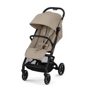Cybex Gold Kinderwagen Beezy mit One-Pull Harness, Ab Geburt bis ca. 4 Jahre (max. 22 kg), Kompakt und ergonomisch, Almond Beige (Beige mit schwarzem Rahmen)