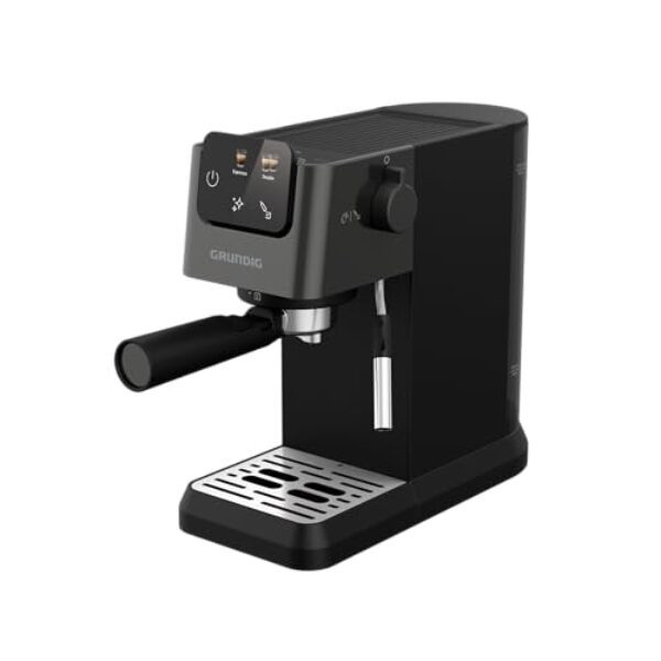 GRUNDIG KSM 4330 Siebträgermaschine mit Milchaufschäumdüse, Espressomaschine, für gemahlenen Kaffee, abnehmbarer Wassertank, Touch-Display, 1628 W Leistung, Memory Funktion, Schwarz