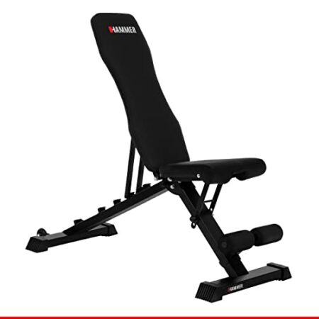 HAMMER Hantelbank Force 2.0, Schrägbank, Negativ-Einstellung, 99% vormontiert, 200 kg Gewichtsbelastung, Transportrollen, 123 x 52 x 120