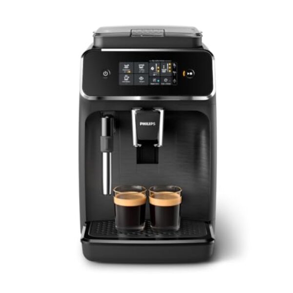 Philips 2200 Series Kaffeevollautomat – 2 Kaffeespezialitäten, Touch-Display, klassischer Milchaufschäumer, Keramikmahlwerk, Mattschwarz (EP2220/10)