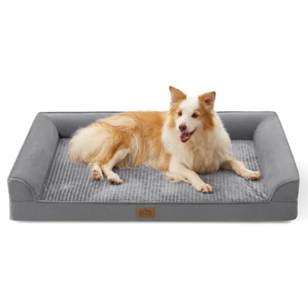 Cosy Kiss OrthopäDisches Hundebett Für Große Hunde, XL-Hundesofa FüR GroßE Hunde, StüTzende Schaumstoffpolsterung Mit Wasserdichtem Bezug Und Rutschfester Unterseite, U-Form, Grau