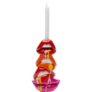 Kare Design Kerzenständer Lips, Rot, Lippen, handbemalt, Unikat, für Stabkerzen, Deko Objekt fürs Wohnzimmer, für Regale, Großer Kerzenhalter, 30x17x9 cm (H/B/T)