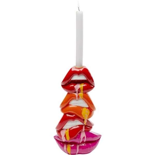 Kare Design Kerzenständer Lips, Rot, Lippen, handbemalt, Unikat, für Stabkerzen, Deko Objekt fürs Wohnzimmer, für Regale, Großer Kerzenhalter, 30x17x9 cm (H/B/T)