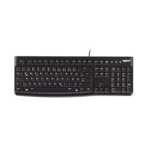 Logitech K120 Kabelgebundene Tastatur für Windows, USB Plug & Play, Volle Größe, Spritzwassergeschützt, Gekrümmte Leertaste, Kompatibel mit PC, Laptop, Deutsches QWERTZ-Layout – Schwarz