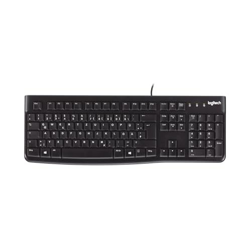 Logitech K120 Kabelgebundene Tastatur für Windows, USB Plug & Play, Volle Größe, Spritzwassergeschützt, Gekrümmte Leertaste, Kompatibel mit PC, Laptop, Deutsches QWERTZ-Layout - Schwarz