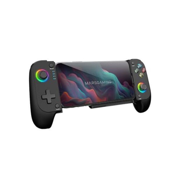 Mars Gaming MGPX, Bluetooth 5.0 Gamepad 2in1, RGB Neon, Dual Vibration und Turbo-Funktion, Smartphone-Halterung bis zu 6.8″, Controller Kompatibilität PC, Android, iOS und Konsolen, USB-C, Schwarz