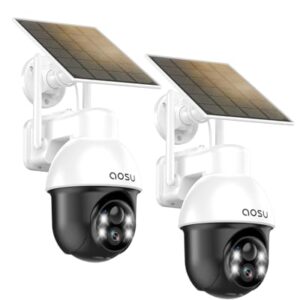 aosu Überwachungskamera Aussen mit Solarpanel, Panorama-PTZ, Automatischer Personenverfolgung, 2K-Nachtsicht, Licht- und Tonalarm, 2-Wege-Audio, kompatibel mit Alexa/Google Assistant(2-Pack)