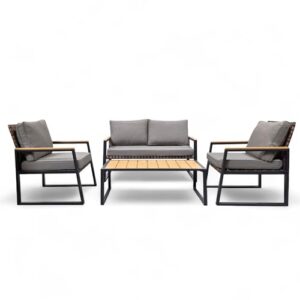 osoltus Lounge Möbel Set 4tlg. | Outdoor Gartenmöbel Sahara | Metallgestell – wetterfestes Kunstleder und abnehmbare Bezüge in Taupe