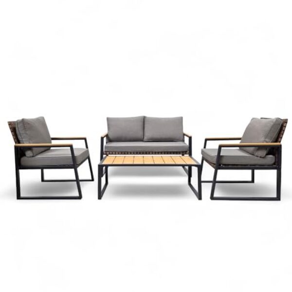 osoltus Lounge Möbel Set 4tlg. | Outdoor Gartenmöbel Sahara | Metallgestell – wetterfestes Kunstleder und abnehmbare Bezüge in Taupe