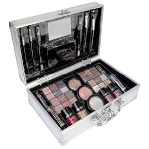 bonvoyage, Bon Voyage Makeup Set, Schminkset mit Spiegel, Enthält Lippenstift, Lidschatten, Rouge, Nagellack und Mehr, Tragbarer und Modischer Metallkoffer