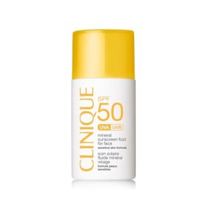 Clinique SPF 50 Mineral Sunscreen Fluid For Face | Ultraleichter, mineralischer Sonnenschutz für sensible Haut | ölfrei + unsichtbar, 30 ml