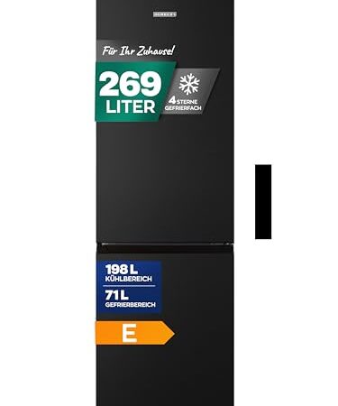 Heinrich´s Kühlgefrierkombination 269 Liter, Kühlvolumen 198L, Gefrierfach 71L,LED Beleuchtung,Kühlschrank Türanschlag wechselbar, leise 39dB,große Tiefkühlboxen, 7 Temperaturstufen, (inox-schwarz)