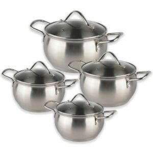 Bavary Kochtopfset 8-teilig – Edelstahl 18/10 Topfset Induktion – Cookware Set mit hitzebeständigen Glasdeckeln – Kapselboden, energiesparend, stapelbar – Kochtöpfe für alle Herdarten, Ceran, Gas