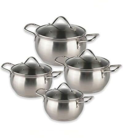 Bavary Kochtopfset 8-teilig – Edelstahl 18/10 Topfset Induktion – Cookware Set mit hitzebeständigen Glasdeckeln – Kapselboden, energiesparend, stapelbar – Kochtöpfe für alle Herdarten, Ceran, Gas