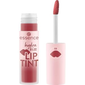 essence hydra kiss LIP TINT, Lippenstift, Nr. 03, Rot, langanhaltend, Färbeeffekt, natürlich, glänzend, vegan, ohne Parabene, ohne Mikroplastikpartikel, Nanopartikel frei, 1er Pack (4ml)
