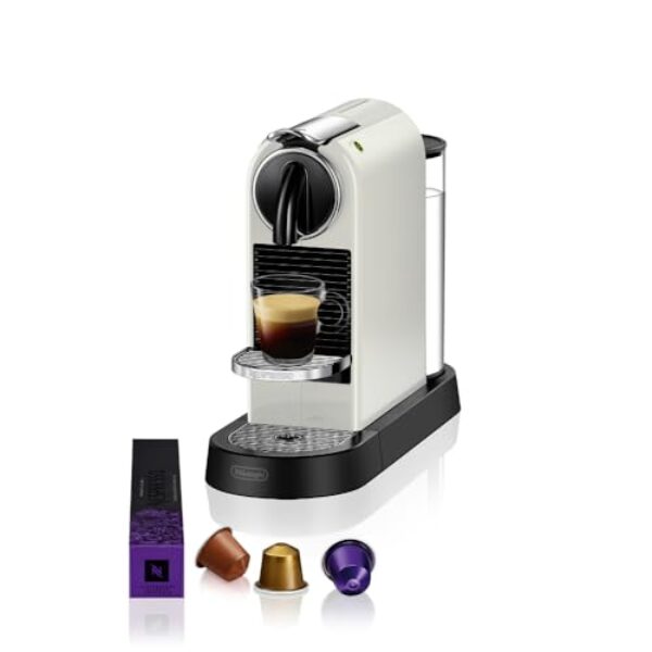 Nespresso De’Longhi EN167.W Citiz Kaffeekapselmaschine, Hochdruckpumpe und ideale Wärmeregelung ohne Aeroccino (Milchaufschäumer), Energiesparfunktion,1260W,37.4 x 11.9 x 25.5 cm, Creme-weiß