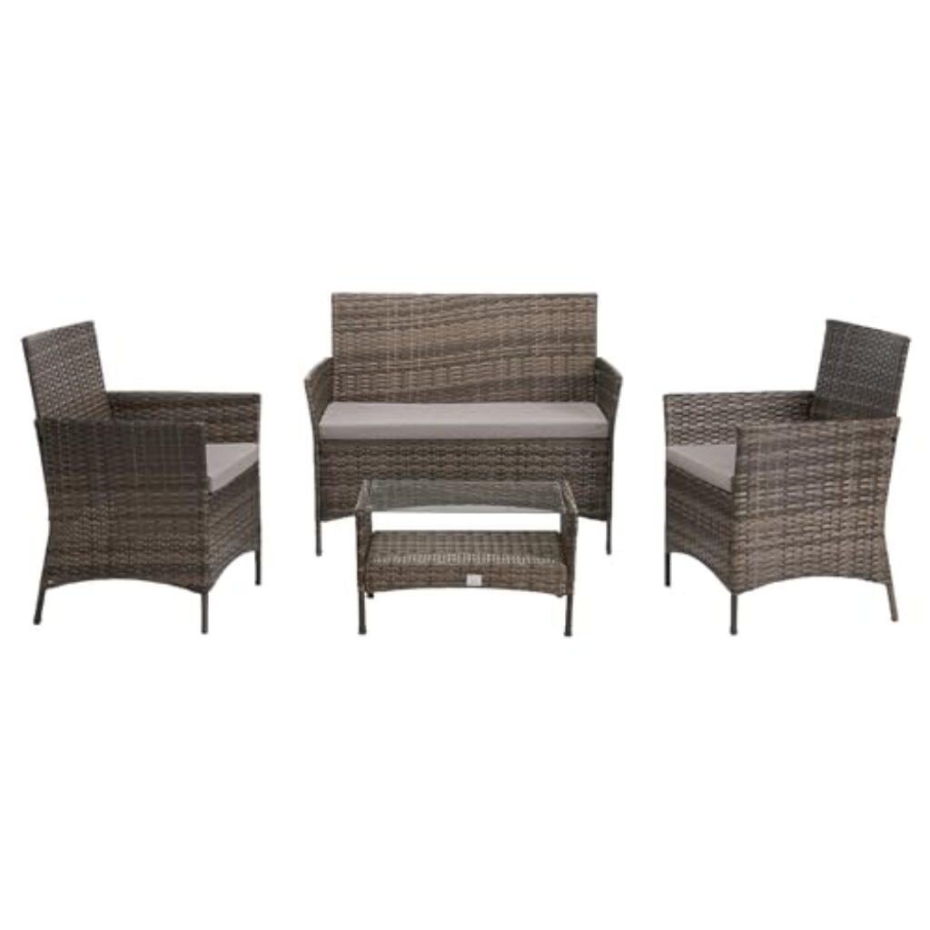 SVITA Brooklyn Gartenmöbel Poly Rattan Sitzgruppe Essgruppe Set Sofa-Garnitur Lounge Braun