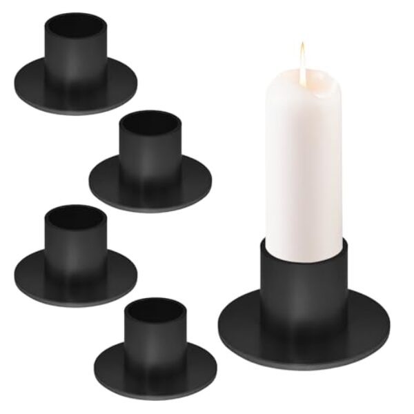 4 Stück Kerzenständer für Stabkerzen, Kerzenhalter Schwarz Metall Retro Stabkerzenhalter, Candle Holder Weihnachten für Kerzen, Halloween Dekoration (Schwarz)