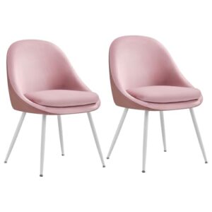 VASAGLE Esszimmerstuhl 2er Set, Küchenstuhl, bis 120 kg belastbar, Kissen mit 5,5 cm dickem Schaumstoff gepolstert, nach außen stehende Beine, für Büro Wohnzimmer, pastellrosa-wolkenweiß KDC184R01