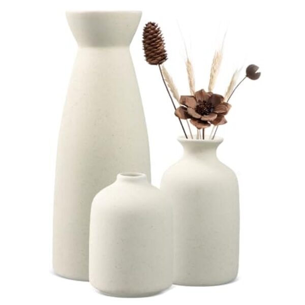 Mapille Keramik Vasen 3er-Set, Deco Matte Vasen für Pampasgras Getrocknete Blumen, Vase Deko Tisch Bücherregal, Bauernhaus rustikale Kaminsims & Bücherregal Dekoration Vase