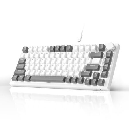 AJAZZ AK820 Mechanical Keyboard, 75% Hot Swappable Wired Keyboard with Volume Control Knob, PBT Keycaps, Five-Layer Sound Insulation Pad, 82-Key Gaming Keyboard, Grey White - Pr...