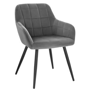 WOLTU Esszimmerstühle 1er Set Sessel Küchenstuhl Polsterstuhl Wohnzimmerstuhl mit Armlehnen, Sitzfläche aus Samt, Metallbeine, Dunkelgrau