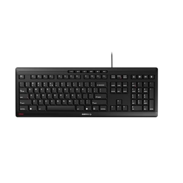 CHERRY Stream Keyboard, Kabelgebundene Tastatur, EU-Layout (QWERTY), Flüsterleiser Tastenanschlag, Einzigartiges Tippgefühl, Flaches Design, Schwarz