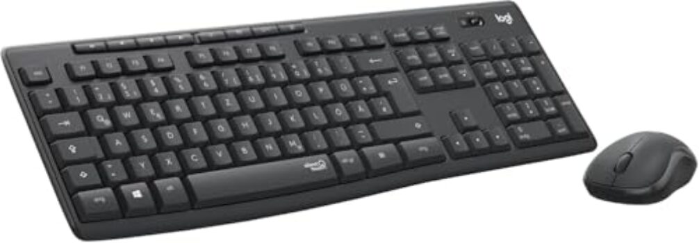 Logitech MK270 Wireless Keyboard and Mouse Set, 2.4 GHz Wireless Connection via Nano USB Receiver, Long Battery Life, for Windows and ChromeOS PCs/laptops, German QWERTZ Layout – blac