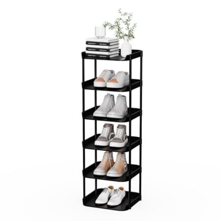 Altdnmaf 6 Ebenen Schmal Schuhregal, Mehrschichtiges Hoch Schuhregale Platzsparend, Stapelbar Klein Standregal, Vertikales Plastik Regal, Shoe Rack für Treppe, Flur, Küche, Schl...