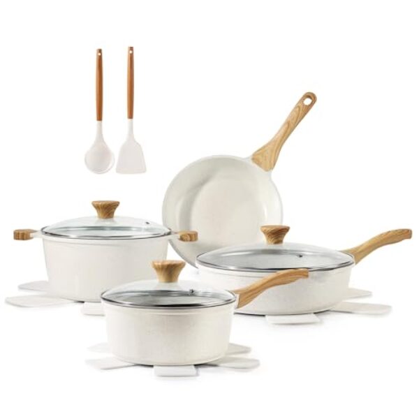 SENSARTE Antihaft Keramik Kochgeschirr Set 13 teilig, Gesundes Topf Pfannen Set, Ungiftiges Kochtopfsets mit Stay Cool Griffen, Silikonwerkzeugen und Topfschutz, PFOA/PTFE/PFAS Frei