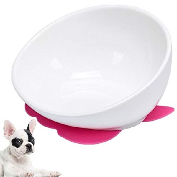 JYHY Bulldog Futternapf aus Keramik, für Hunde und Katzen, breite Öffnung, steril, geneigt, mit Rutschfester Gummimatte (Weiße Schale(1.5 Cup))