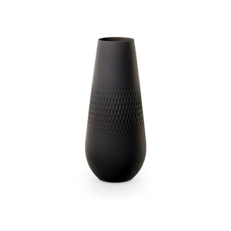 Villeroy & Boch - Manufacture Noir Vase Carré No. 3, Vase Schwarz Matt Hoch, Hohe Blumenvase für Pampasgras, Bodenvase, Große Rosenvase Schmal Schwarz, Deko Keramik, Premium Por...