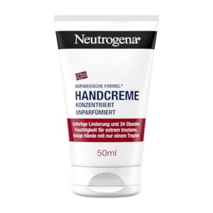 Neutrogena Handcreme konzentriert unparfümiert, beruhigende Feuchtigkeitscreme mit 40Prozent Glycerin + Vitamin E, sofort feuchtigkeitsspendende Handcreme für sehr trockene Hände 50 ml