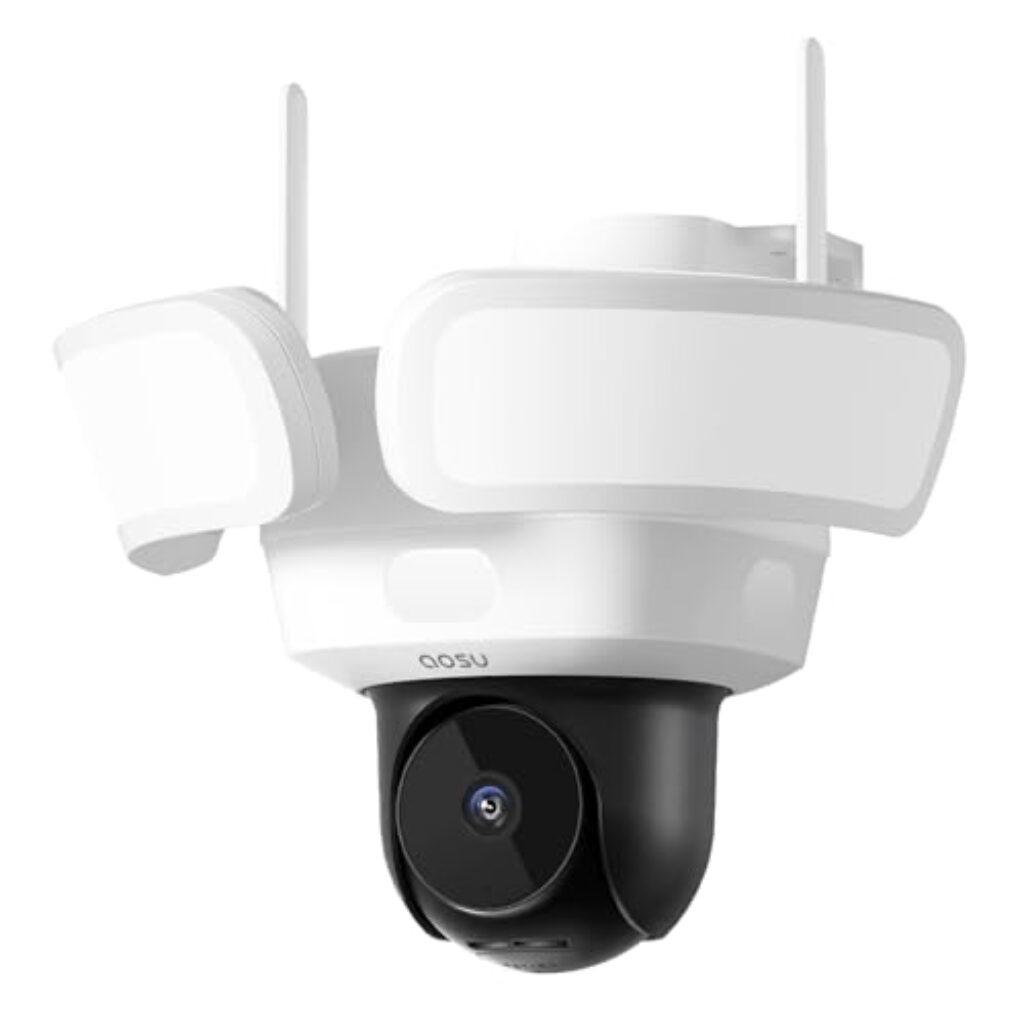 aosu 3K Überwachungskamera Aussen mit Licht – 5MP WLAN Kamera Outdoor, 360° Außenkamera mit Bewegungsmelder, 2600 Lumen Flutlicht Smarte Lampe, 24/7 Aufnahme, KI-Erkennung Aussenkamera