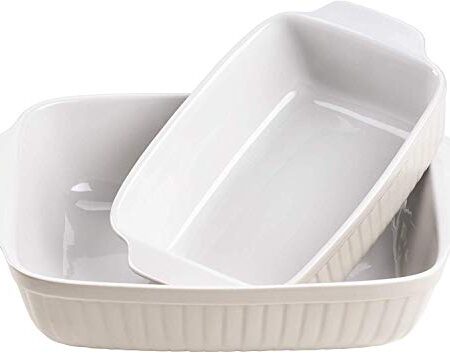 MÄSER 931137 Serie Kitchen Time, Auflaufformen rechteckig im 2er Set, eckige Ofenformen, ideal auch für Lasagne, kratz- und schnittfest, Keramik, 33 x 24 x 8 cm / 25,5 x 16 x 7 cm, Grau