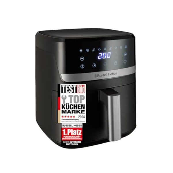 Russell Hobbs Heißluftfritteuse XL 5,5 l Rapid AirFryer (kompaktes Gehäuse, sehr leise) SatisFry (9 Programme, spülmaschinenfest, Fritteuse ohne Öl, TouchScreen, Grillen, Backen) 27621-56