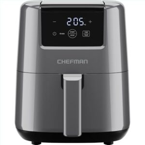 Chefman 2L Mini-Heißluftfritteuse – platzsparende Heissluftfritteuse, antihaftbeschichtet und spülmaschinenfest, schnelle & einfache Mahlzeiten, mit digitalem Timer und Schüttelerinnerung – Grau