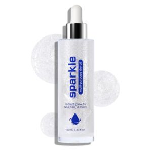 KYDA Body Shimmer Oil, High Gloss Face and Body Luminizer Oil, Face Glitter Lotion Makeup, Long Lasting and Moisturizing Liquid Highlighting Drops for a Radiant Glow- White moonbeam, 3.33 Fl Oz