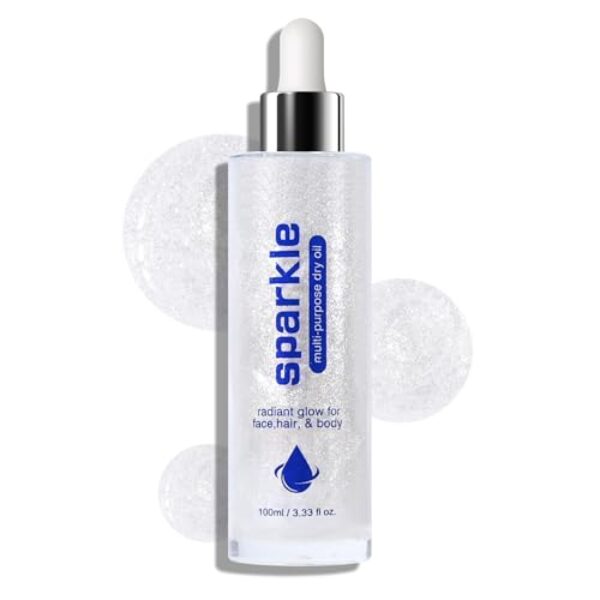 KYDA Body Shimmer Oil, High Gloss Face and Body Luminizer Oil, Face Glitter Lotion Makeup, Long Lasting and Moisturizing Liquid Highlighting Drops for a Radiant Glow- White moonbeam, 3.33 Fl Oz